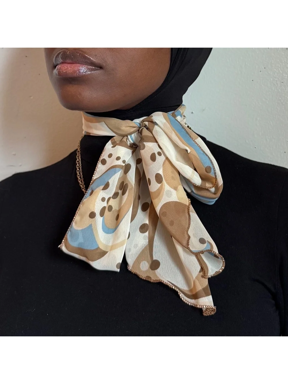 Vintage Psychedelic Abstract Print Skinny Scarf Groovy Brown Earth Tone